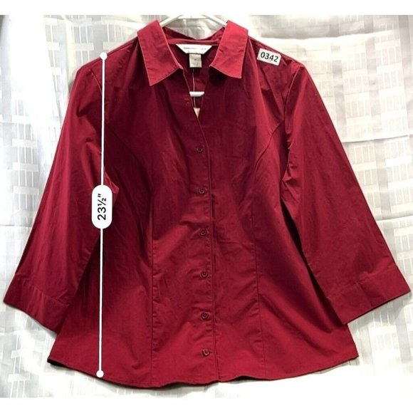 CHRISTOPHER & BANKS, Women DRESS SHIRT, 3/4 LONG sleeve, COLOR RED, SIZE M - Picture 4 of 9